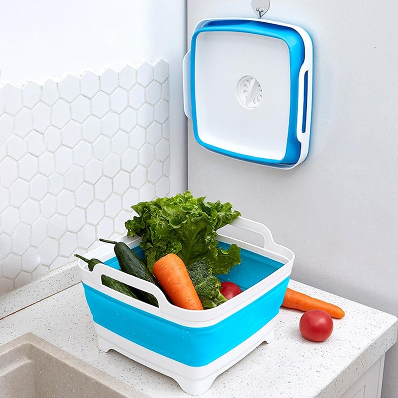 ZhildChen n Collapsible Dish Pans for Washing Dishes 9L Portable Wash Dish Basin Foldable Laundry Tub with Drain Plug for Kitchen Sink Camping RV Accessories (White blue) - Image 3